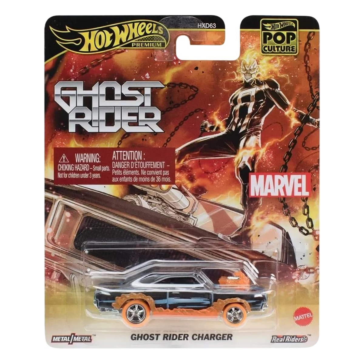 Hot Wheels Premium Marvel's Ghost Rider Charger, 1:64 Scale, Authentic Vehicle Replicas, Cars, Real Riders, Metal, Display and Play