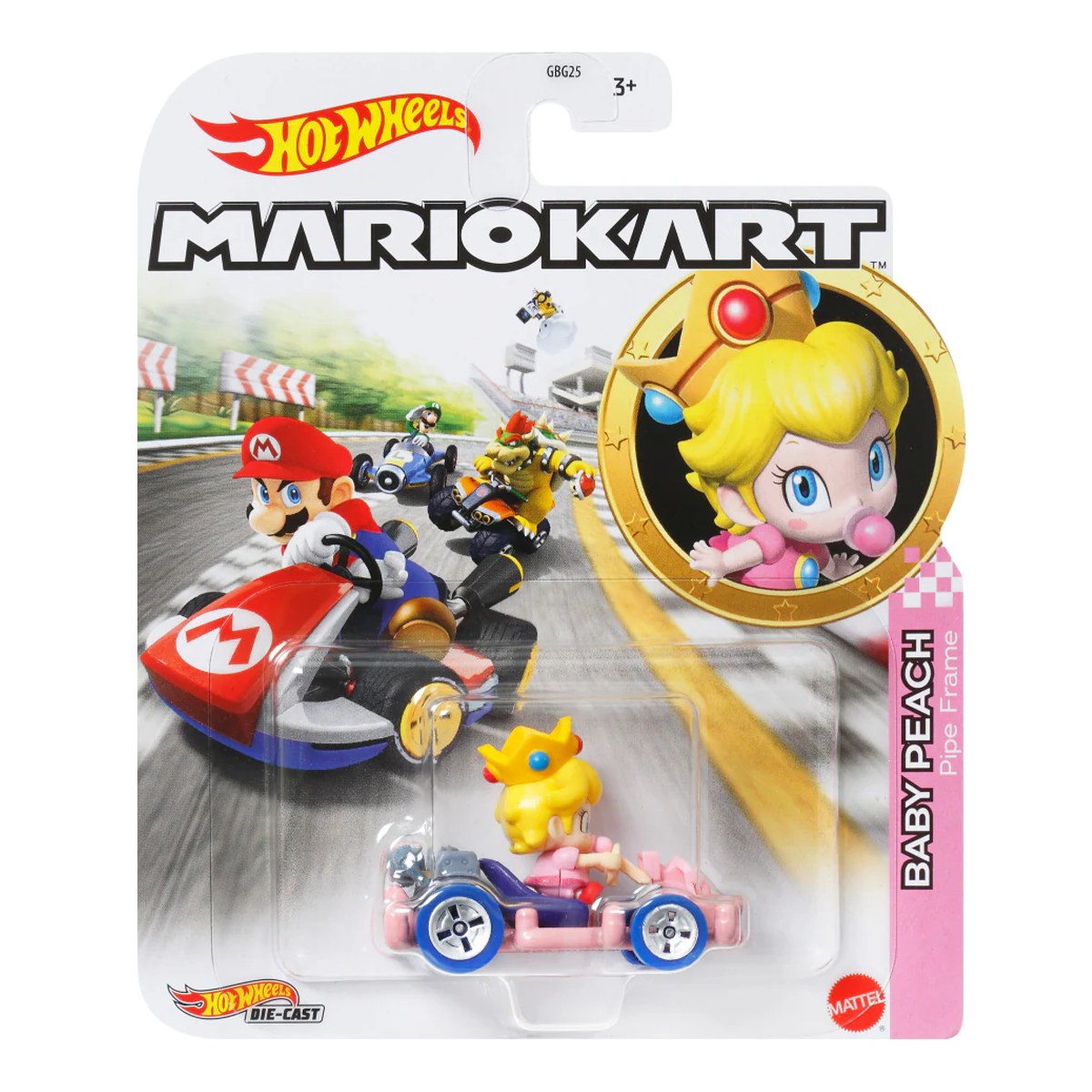 Hot Wheels Mario Kart Baby Peach Pipe Frame, Push and Play Car, Toy Cars, Stunt Race Adventure, Fan Favorite, Collector, 2026