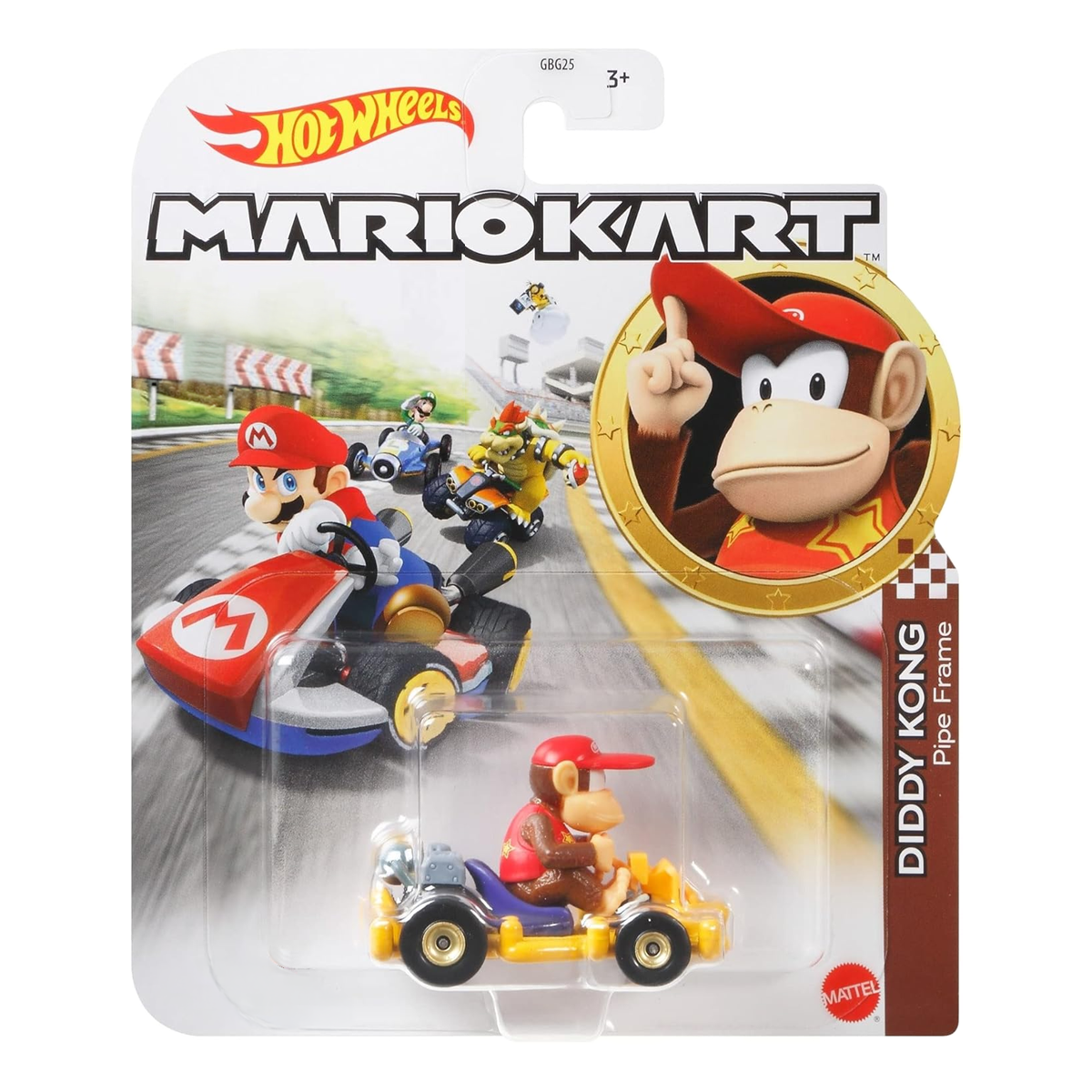 Hot Wheels Mario Kart Diddy Kong Pipe Frame, Push and Play Car, Toy Cars, Stunt Race Adventure, Fan Favorite, Collector, 2026