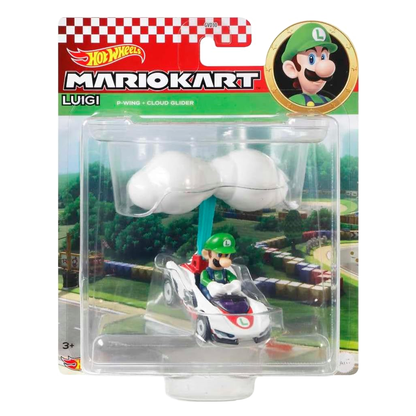 Hot Wheels Mario Kart Gliders Luigi P-Wing Cloud Glider, Push and Play Plane Car, Toy Cars, Stunt Race Adventure, Fan Favorite, Collector, 2026 Mattel