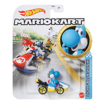 Hot Wheels Mario Kart Light-Blue Yoshi Standard Kart, Push and Play Car, Toy Cars, Stunt Race Adventure, Fan Favorite, Collector, 2026