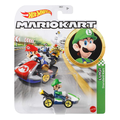 Hot Wheels Mario Kart Luigi Standard Kart, Push and Play Car, Toy Cars, Stunt Race Adventure, Fan Favorite, Collector, 2026