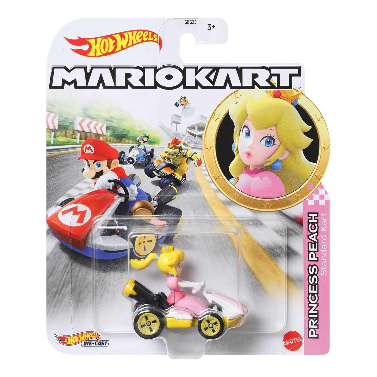 Hot Wheels Mario Kart Princess Peach Standard Kart, Push and Play Car, Toy Cars, Stunt Race Adventure, Fan Favorite, Collector, 2026 Mattel