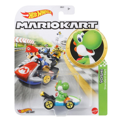 Hot Wheels Mario Kart Yoshi Standard Kart, Push and Play Car, Toy Cars, Stunt Race Adventure, Fan Favorite, Collector, 2026 Mattel