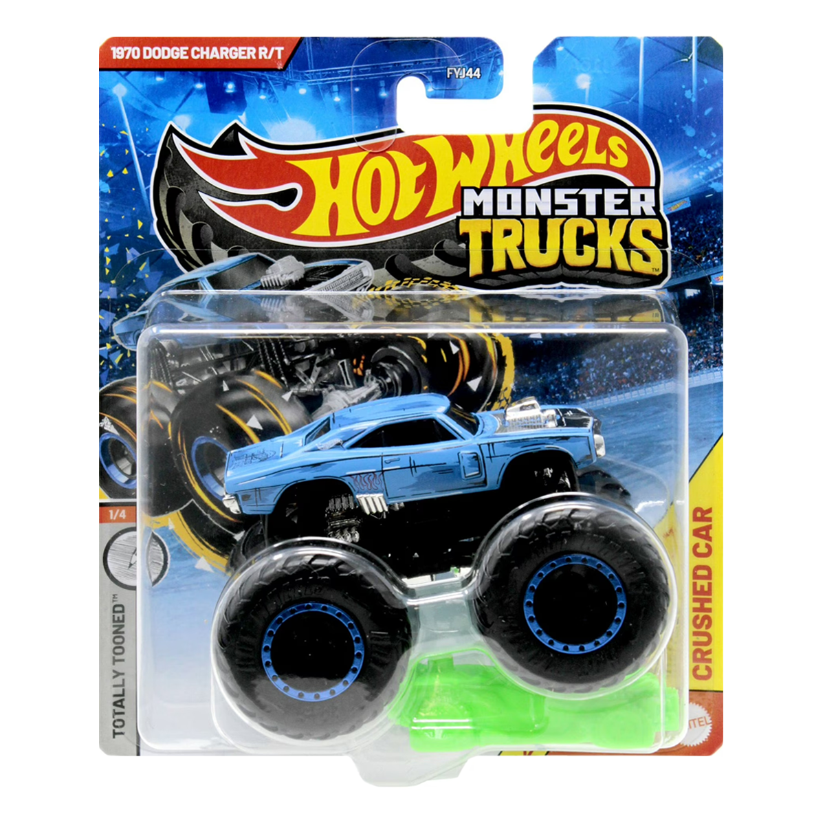 Hot Wheels Monster Trucks 1970 Dodge Charger R/T Tooned, HWMT Back To Basics, Crushed Car, 1:64 Scale, Authentic Vehicle Replicas, Cars, Display and Play, Mattel, 2025 2026