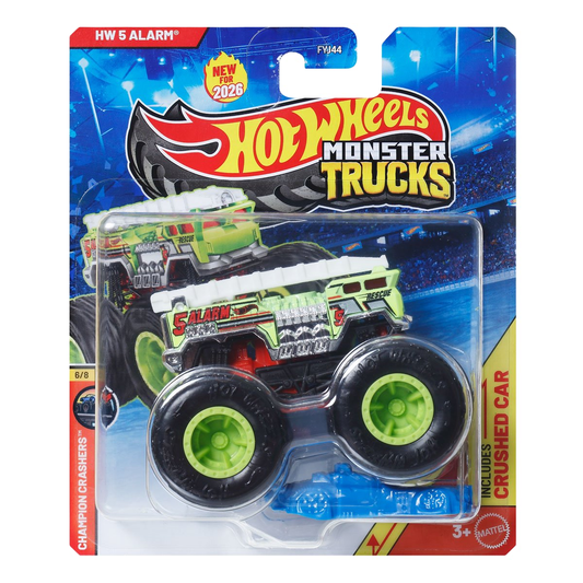 Hot Wheels Monster Trucks 5 Alarm, HWMT, Champion Crashers, Crushed Car, 1:64 Scale, Authentic Vehicle Replicas, Cars, Display and Play, Mattel, 2026
