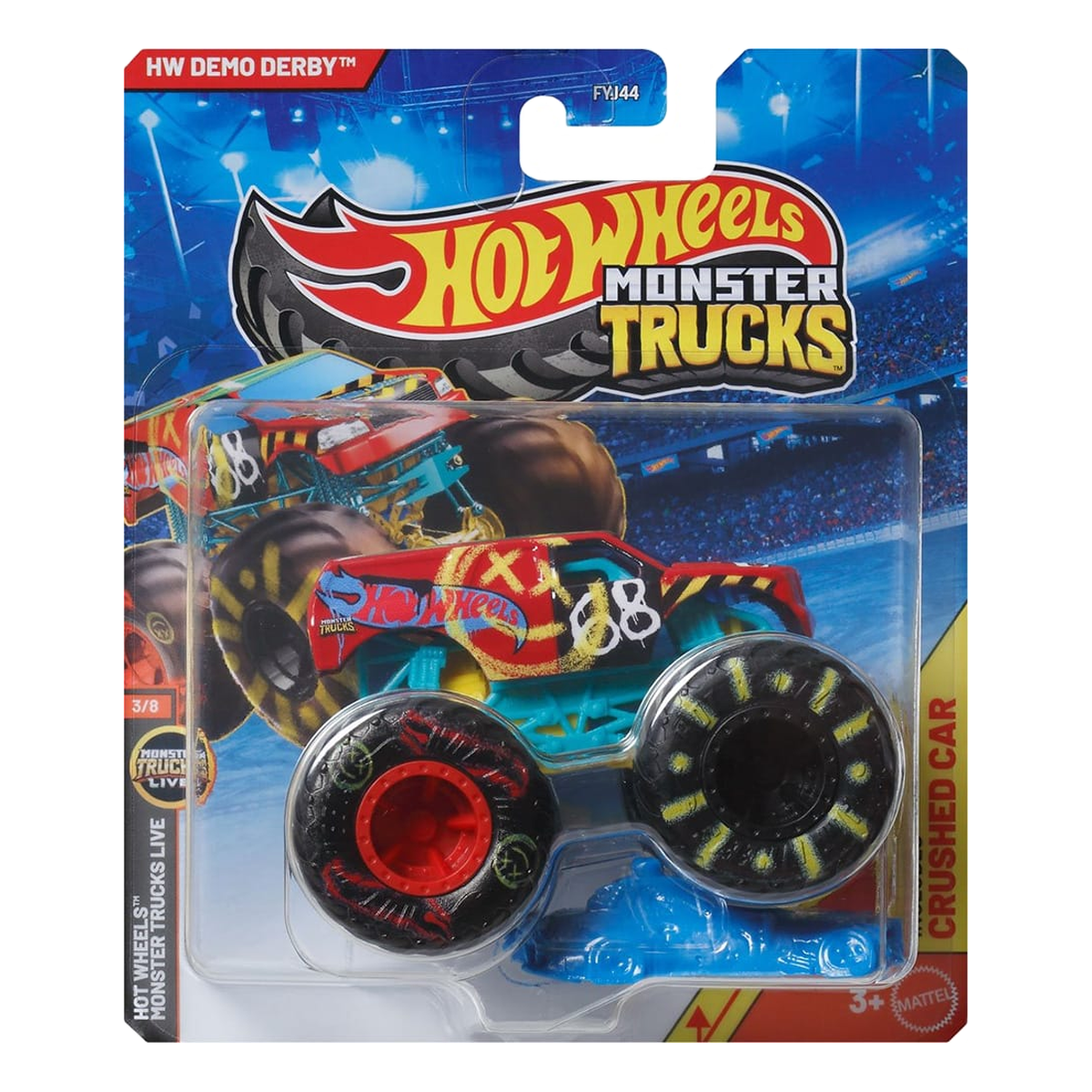Hot Wheels Monster Trucks Demo Derby, HWMT, Back to Basics, Crushed Car, 1:64 Scale, Authentic Vehicle Replicas, Cars, Display and Play, Mattel, 2026