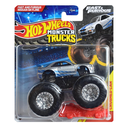 Hot Wheels Monster Trucks Fast and Furious Nissan Skyline, HWMT, Back to Basics, Crushed Car, 1:64 Scale, Authentic Vehicle Replicas, Cars, Display and Play, Mattel, 2026