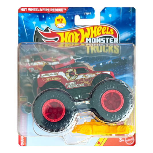 Hot Wheels Monster Trucks Fire Rescue 2026, HWMT, Champion Crashers, Crushed Car, 1:64 Scale, Authentic Vehicle Replicas, Cars, Display and Play, Mattel, 2026