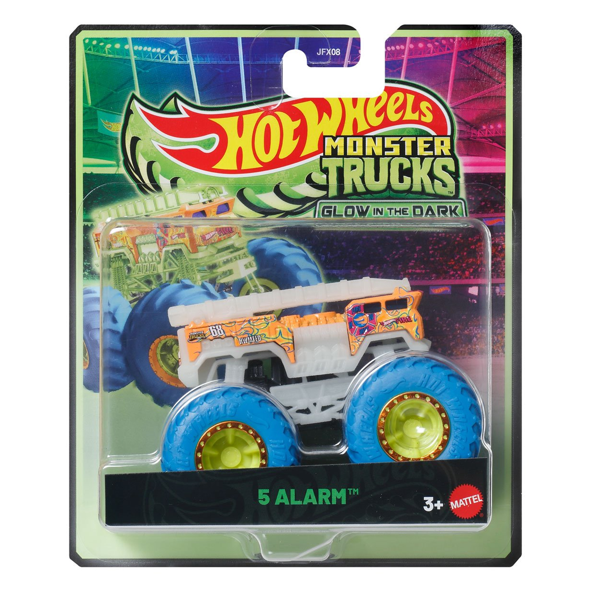 Hot Wheels Monster Trucks Glow in the Dark 5 Alarm, Crashing, Smashing, 1:64 Scale, Authentic Vehicle Replicas, Cars, Display and Play, Mattel, 2025 2026, Fans Collectors, Big Wheels