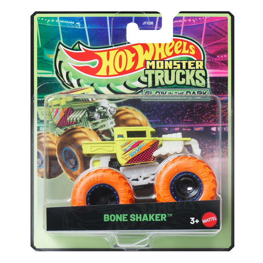 Hot Wheels Monster Trucks Glow in the Dark Bone Shaker, Crashing, Smashing, 1:64 Scale, Authentic Vehicle Replicas, Cars, Display and Play, Mattel, 2025 2026, Fans Collectors, Big Wheels
