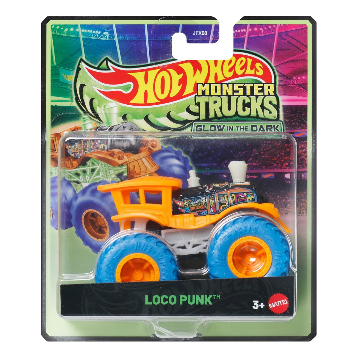 Hot Wheels Monster Trucks Glow in the Dark Loco Punk, Crashing, Smashing, 1:64 Scale, Authentic Vehicle Replicas, Cars, Display and Play, Mattel, 2025 2026, Fans Collectors, Big Wheels