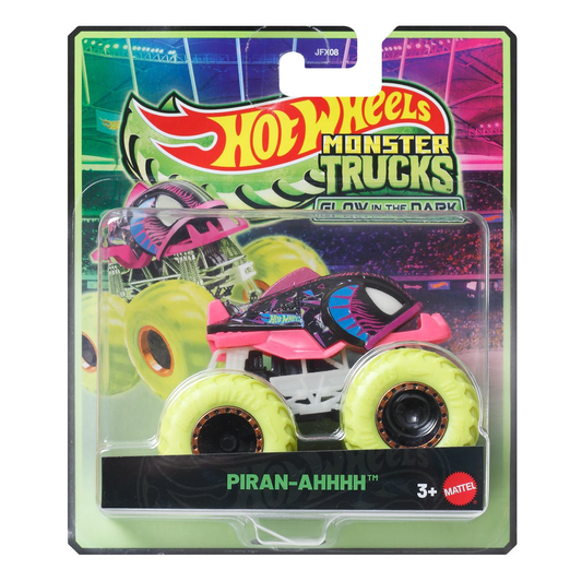 Hot Wheels Monster Trucks Glow in the Dark Piran-ahhhh, Crashing, Smashing, 1:64 Scale, Authentic Vehicle Replicas, Cars, Display and Play, Mattel, 2025 2026, Fans Collectors, Big Wheels