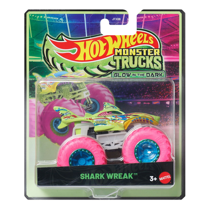 Hot Wheels Monster Trucks Glow in the Dark Shark Wreak, Crashing, Smashing, 1:64 Scale, Authentic Vehicle Replicas, Cars, Display and Play, Mattel, 2025 2026, Fans Collectors, Big Wheels