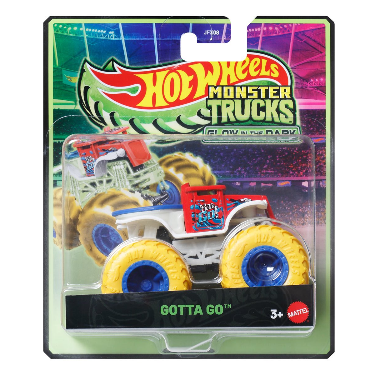Hot Wheels Monster Trucks Glow in the Dark Gotta Go, Crashing, Smashing, 1:64 Scale, Authentic Vehicle Replicas, Cars, Display and Play, Mattel, 2025 2026, Fans Collectors, Big Wheels