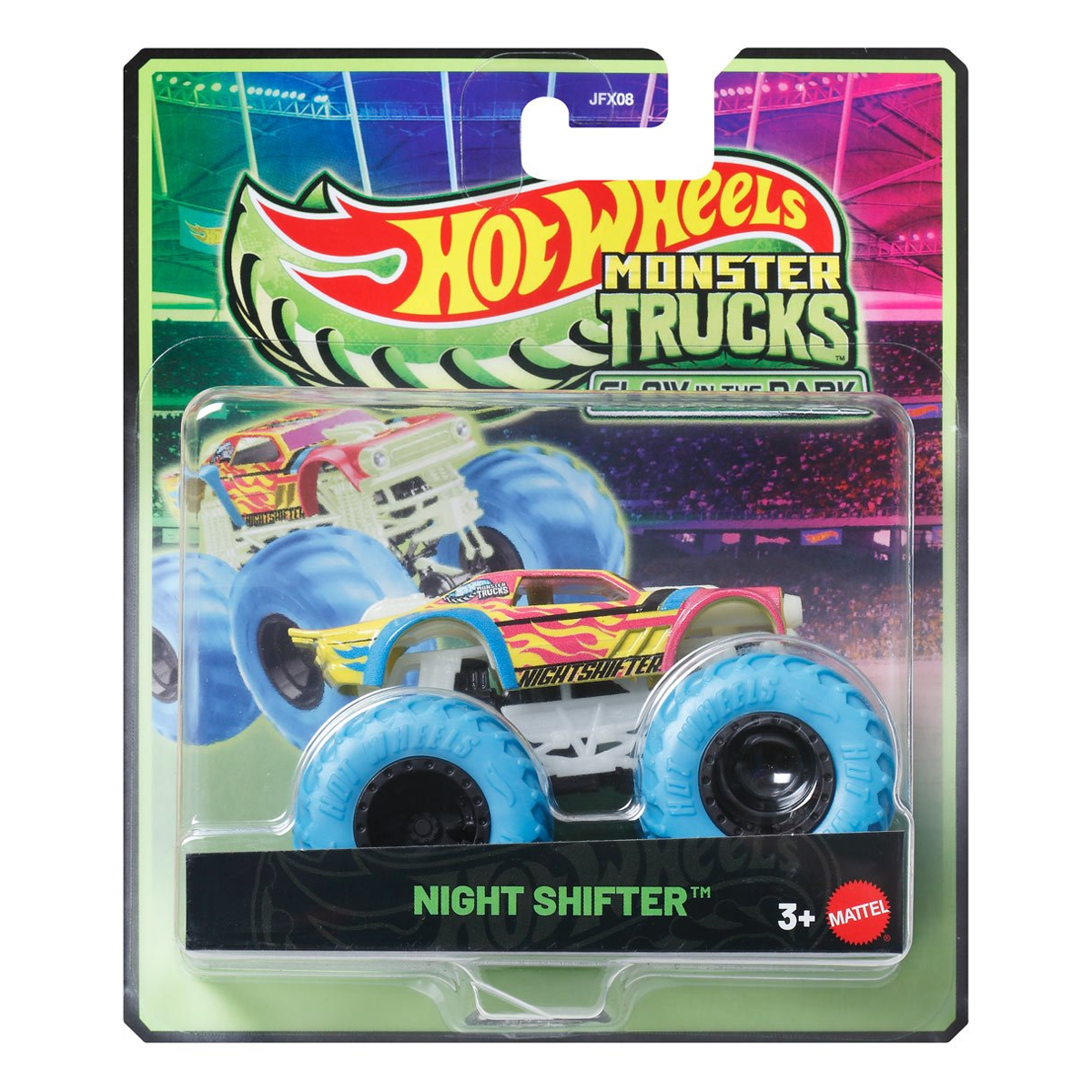 Hot Wheels Monster Trucks Glow in the Dark Night Shifter, Crashing, Smashing, 1:64 Scale, Authentic Vehicle Replicas, Cars, Display and Play, Mattel, 2025 2026, Fans Collectors, Big Wheels