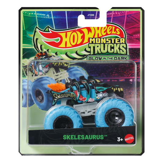 Hot Wheels Monster Trucks Glow in the Dark Skelesaurus, Crashing, Smashing, 1:64 Scale, Authentic Vehicle Replicas, Cars, Display and Play, Mattel, 2025 2026, Fans Collectors, Big Wheels