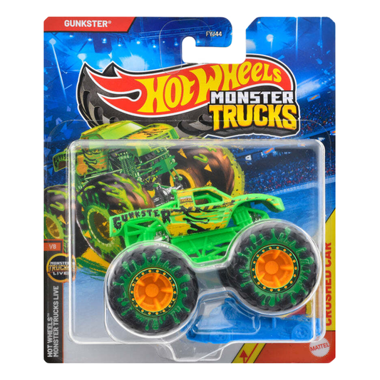Hot Wheels Monster Trucks Gunkster, HWMT, Back To Basics, Crushed Car, 1:64 Scale, Authentic Vehicle Replicas, Cars, Display and Play, Mattel, 2025 2026