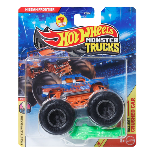 Hot Wheels Monster Trucks Nissan Frontier, HWMT, Freestyle Wreckers, Crushed Car, 1:64 Scale, Authentic Vehicle Replicas, Cars, Display and Play, Mattel, 2026