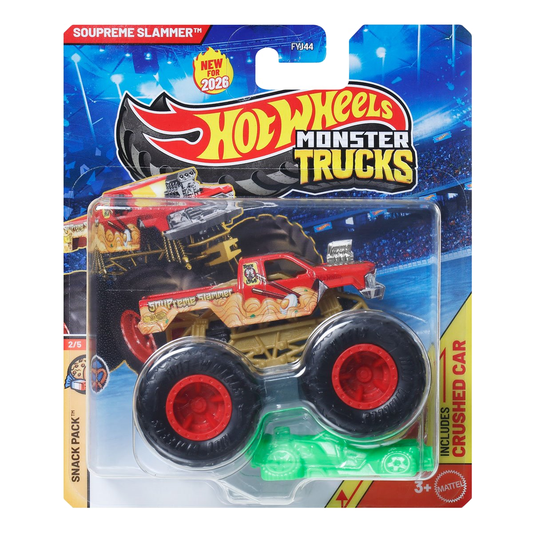Hot Wheels Monster Trucks Soupreme Slammer, HWMT, Snack Pack, Crushed Car, 1:64 Scale, Authentic Vehicle Replicas, Cars, Display and Play, Mattel, 2026