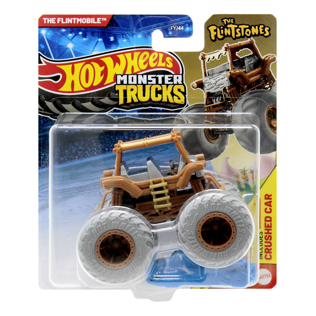 Hot Wheels Monster Trucks The Flintstones The Flintmobile, HWMT Back To Basics, Crushed Car, 1:64 Scale, Authentic Vehicle Replicas, Cars, Display and Play, Mattel, 2025 2026