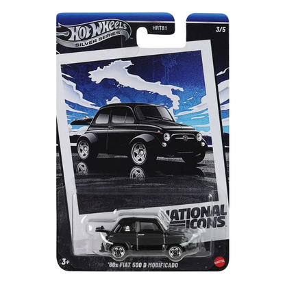 Hot Wheels National Icons '60s Fiat 500 D Modificado, Vintage Racing Club 3/5, Silver Series, Vintage Classic Die-Cast, Cars Vehicles, Push and Play Car, 1:64 Scale Toy
