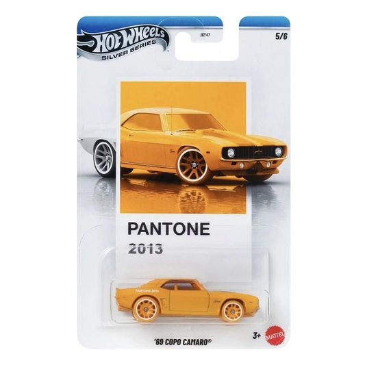 Hot Wheels Nissan '69 Copo Camaro Pantone Silver Series, 1:64 Scale Die-Cast, Cars Vehicles, Push and Play Car Toy