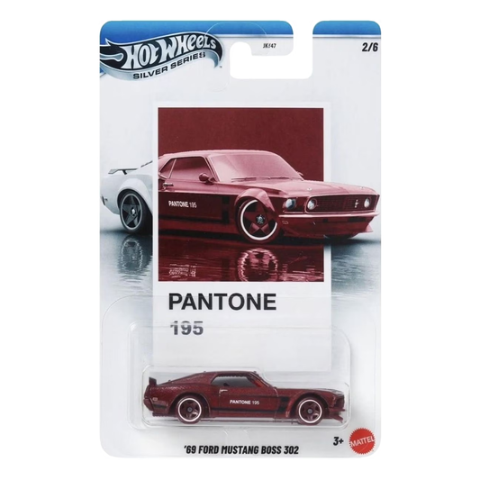 Hot Wheels Nissan '69 Ford Mustang Boss 302 Pantone Silver Series, 1:64 Scale Die-Cast, Cars Vehicles, Push and Play Car Toy