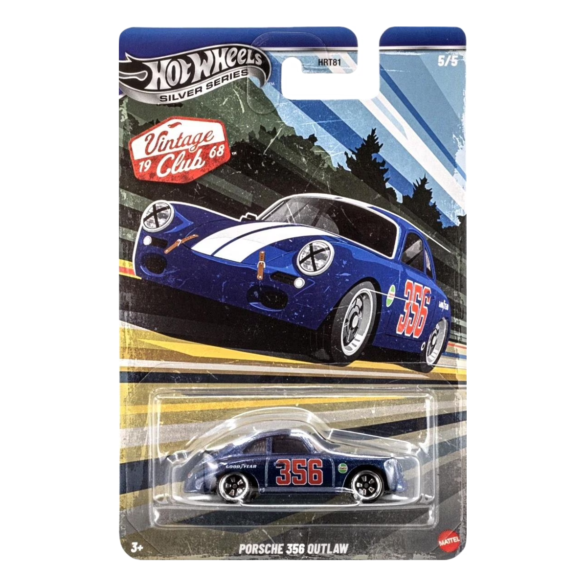 Hot Wheels Porsche 356 Outlaw Vintage Club Silver Series, 1:64 Scale Die-Cast, Cars Vehicles, Push and Play Car Toy