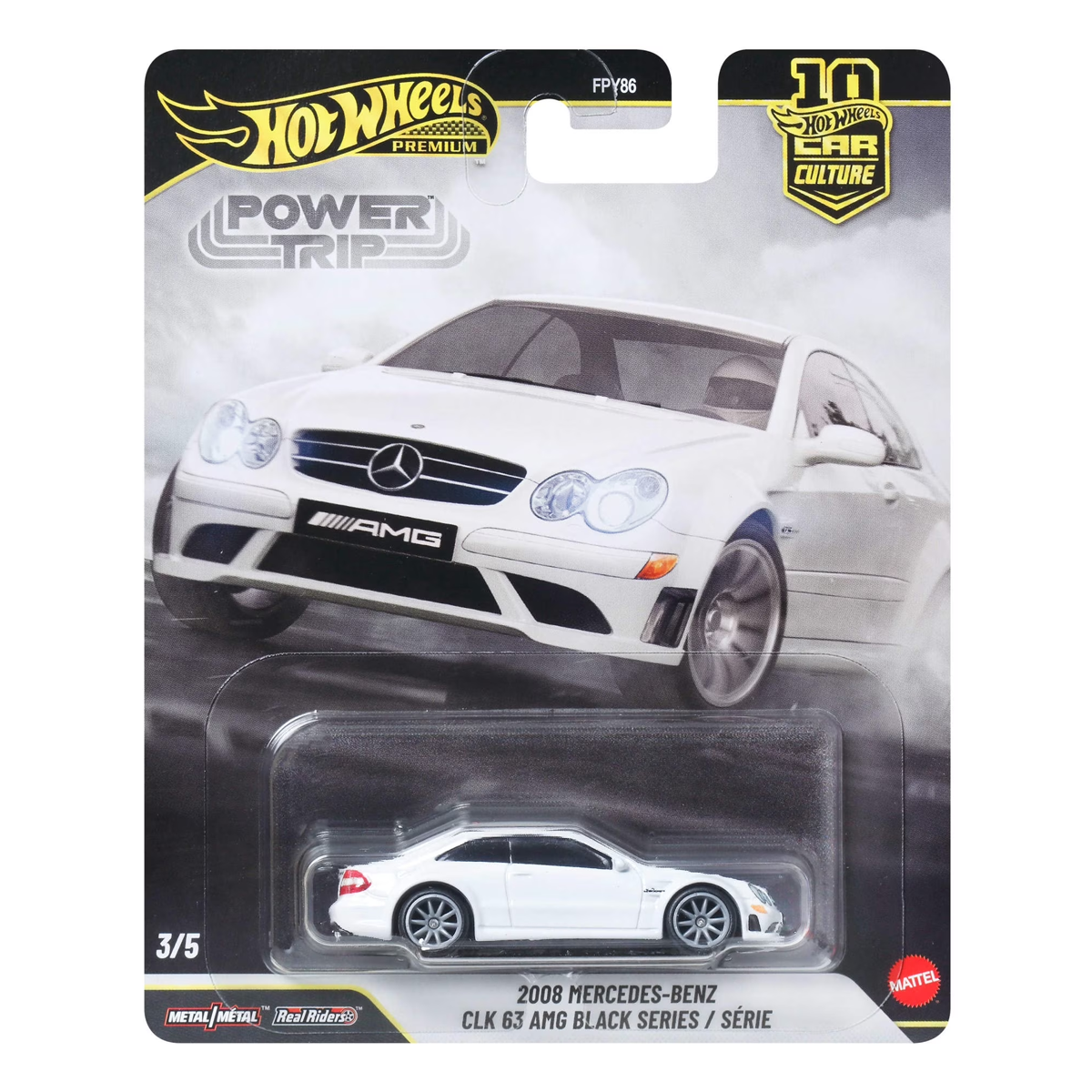 Hot Wheels Premium 2008 Mercedes-Benz CLK 63 AMG Black Series Power Trip, Car Culture, 1:64 Scale, Authentic Vehicle Replicas, Cars, Real Riders, Metal, Display and Play, Mattel, Pop Culture 2025 2026