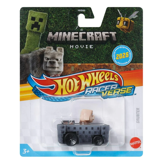 Hot Wheels Racer Verse Grunter A Minecraft Movie, 2025 2026, Toy Cars Vehicles Die-Cast, 1:64 Scale, Push and Go Play