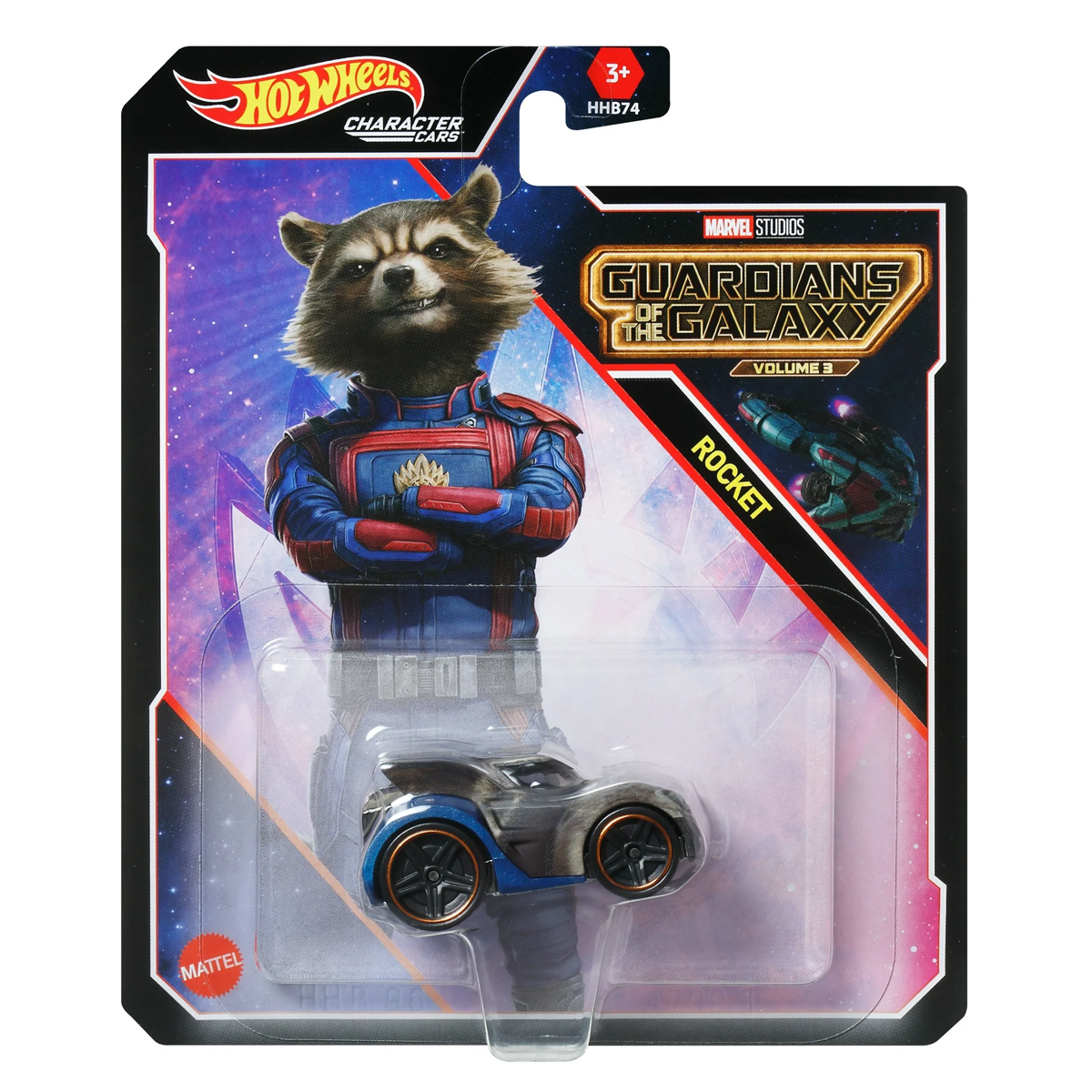 Hot Wheels Character Cars Rocket Racoon, Guardians of the Galaxy, 1:64 Scale Car Vehicle, Licensed Blockbuster Marvel, Push-Around Play, Toy Collectors