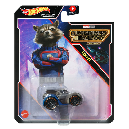 Hot Wheels Character Cars Rocket Racoon, Guardians of the Galaxy, 1:64 Scale Car Vehicle, Licensed Blockbuster Marvel, Push-Around Play, Toy Collectors