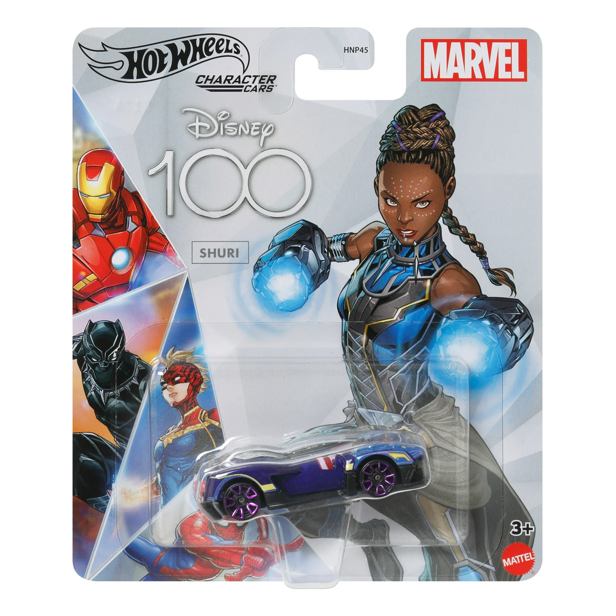 Hot Wheels Character Cars Shuri, Disney 100 Years Marvel Black Panther, 1:64 Scale Car Vehicle, Licensed Blockbuster, Push-Around Play, Toy Collectors