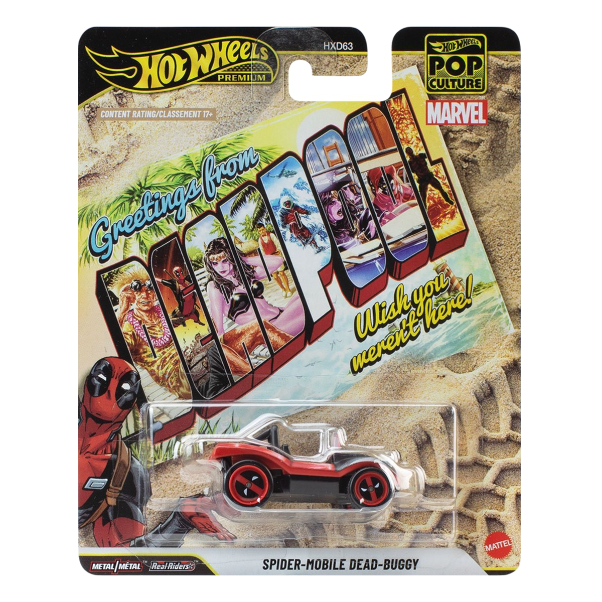 Hot Wheels Premium Marvel Deadpool Spider-Mobile Dead-Buggy, Pop Culture, 1:64 Scale, Authentic Vehicle Replicas, Cars, Real Riders, Metal, Display and Play, Mattel, Pop Culture 2025 2026