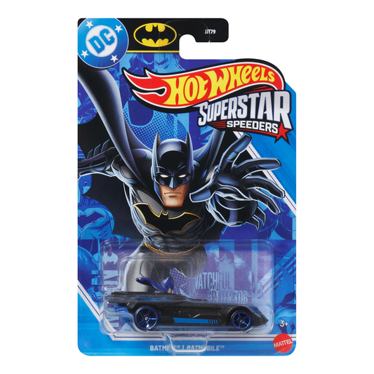 Hot Wheels Superstar Speeders Batman DC Comics, Toy Race Car, Original Character, Batmobile, Push and Play