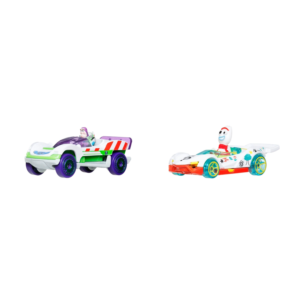 Hot Wheels Superstar Speeders Hi-Tech Buzz Lightyear and Forky 2-Pack, Disney Pixar Toy Story 5, Toy Race Car, Original Character, Later Crater, Blitzspeeder, Push and Play