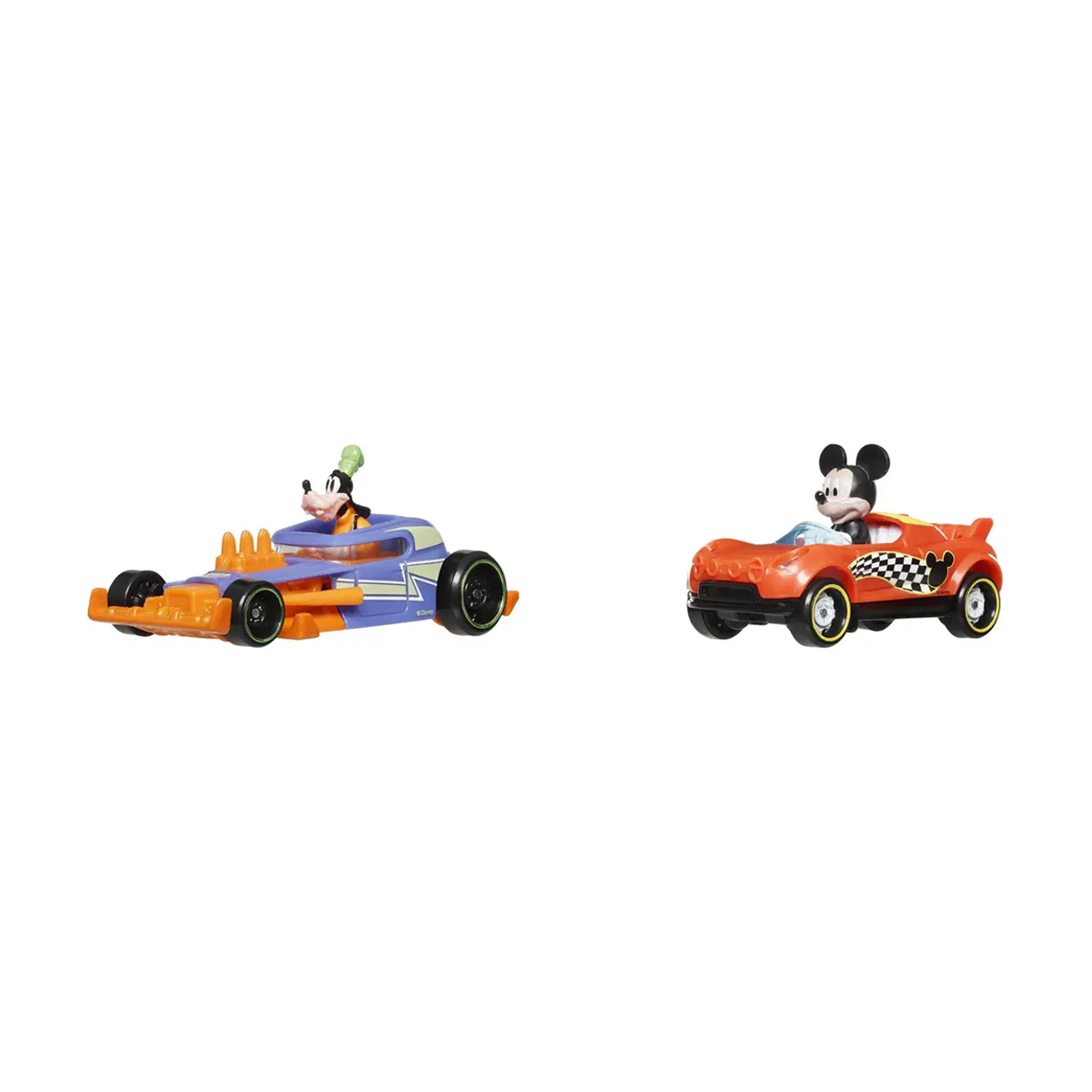 Hot Wheels Superstar Speeders Goofy and Mickey Mouse 2-Pack, Disney Mickey and Friends, Toy Race Car, Original Character, Mod Rod, Hi-Beam, Push and Play