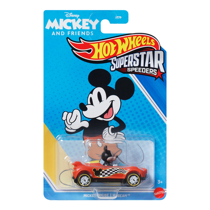 Hot Wheels Superstar Speeders Mickey Mouse Disney Mickey and Friends, Toy Race Car, Original Character, Hi-Beam, Push and Play