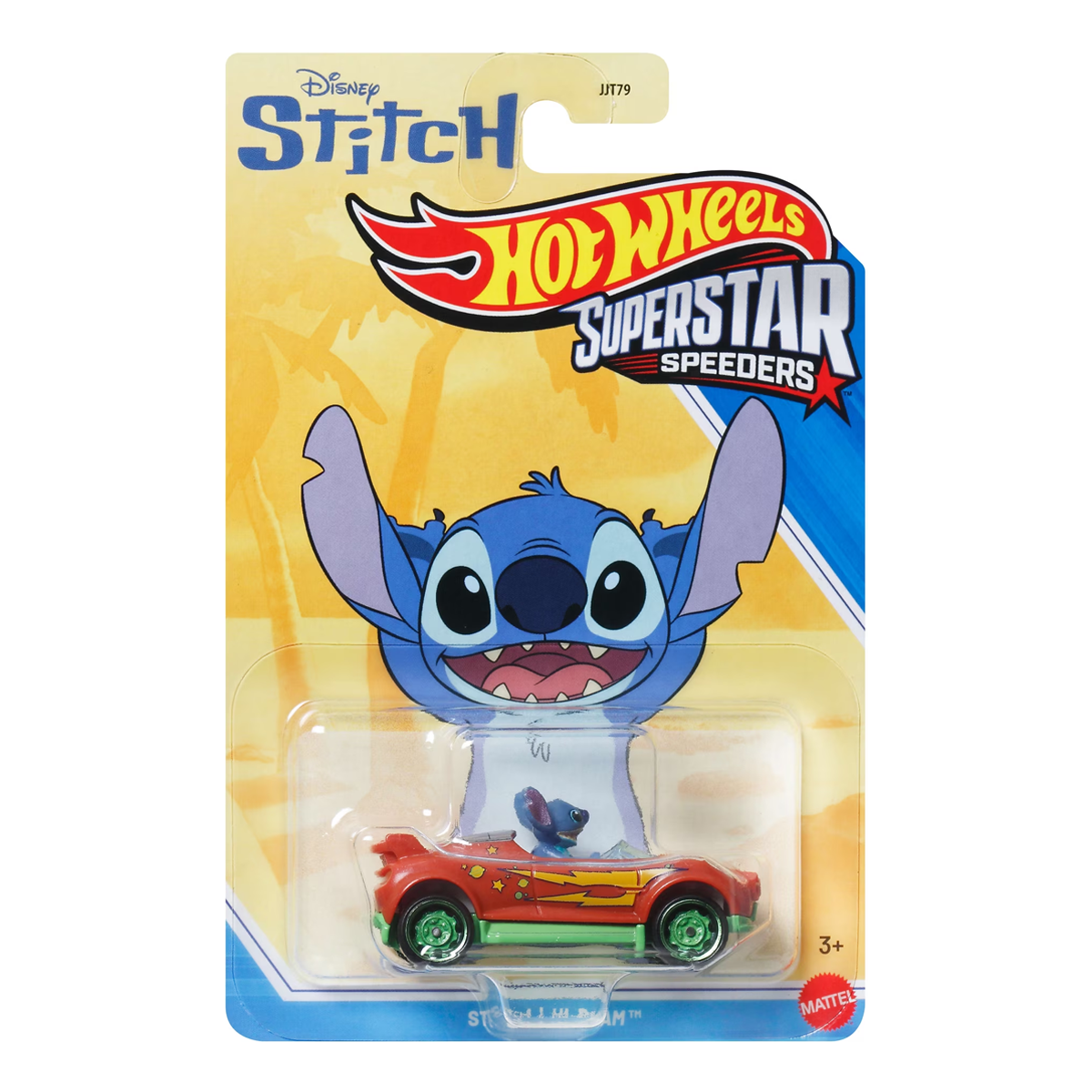 Hot Wheels Superstar Speeders Disney Stitch, Toy Race Car, Original Character, Hi-Beam, Push and Play