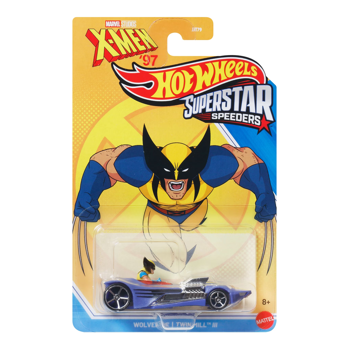 Hot Wheels Superstar Speeders Wolverine X-Men '97 Marvel, Toy Race Car, Original Character, Twinmill III, Push and Play