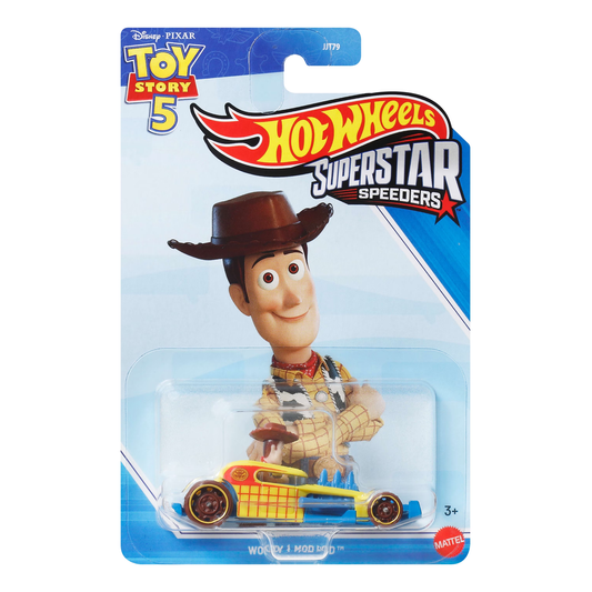 Hot Wheels Superstar Speeders Woody Toy Story 5, Toy Race Car, Original Character, Mod Rod, Push and Play