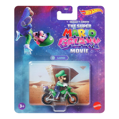 Hot Wheels The Super Mario Galaxy Movie Luigi Motorcycle, Mario Kart, Toy Race Car, Original Character, Push and Play, Nintendo, Illumination