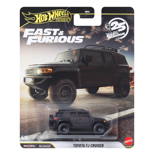 Hot Wheels Premium Fast & Furious 25 Years, Toyota FJ Cruiser, 1:64 Scale, Authentic Vehicle Replicas, Cars, Real Riders, Metal, Display and Play