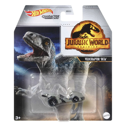 Hot Wheels Character Cars Velociraptor Beta Jurassic World Dominion, 1:64 Scale Car Vehicle, Licensed Blockbuster, Push-Around Play, Toy Collectors