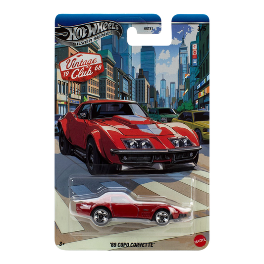 Hot Wheels '69 Copo Corvette Vintage Club Silver Series, 1:64 Scale Die-Cast, Cars Vehicles, Push and Play Car Toy