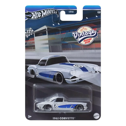 Hot Wheels Vintage Racing Club 1962 Corvette 1/5, Vintage Classic Die-Cast, Cars Vehicles, Push and Play Car, 1:64 Scale Toy