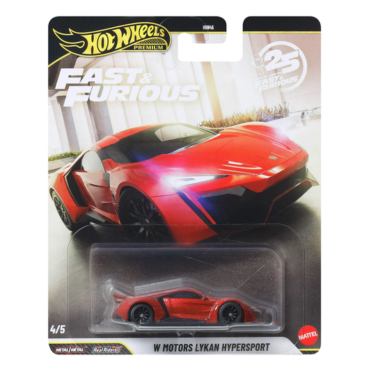 Hot Wheels Premium Fast & Furious 25 Years, W Motors Lykan Hypersport, 1:64 Scale, Authentic Vehicle Replicas, Cars, Real Riders, Metal, Display and Play