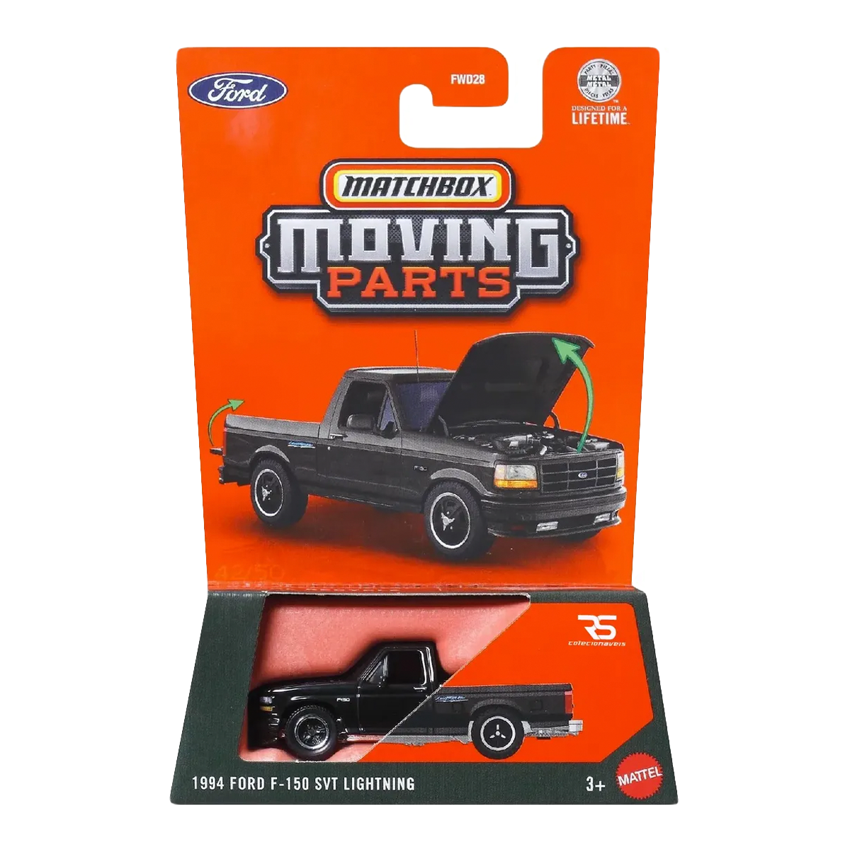 Matchbox Moving Parts 1994 Ford F-150 SVT Lightning, Cars Trucks, 1:64 Scale Die-Cast Vehicles, Realistic, Push and Go Toy Car
