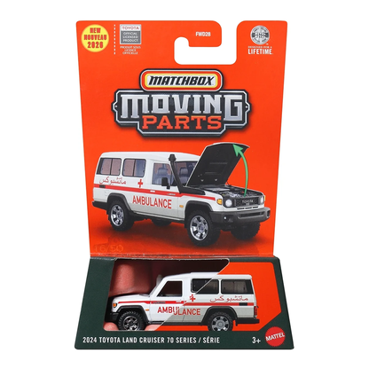 Matchbox Moving Parts 2024 Toyota Land Cruiser 70 Series, Cars Trucks, 1:64 Scale Die-Cast Vehicles, Realistic, Push and Go Toy Car